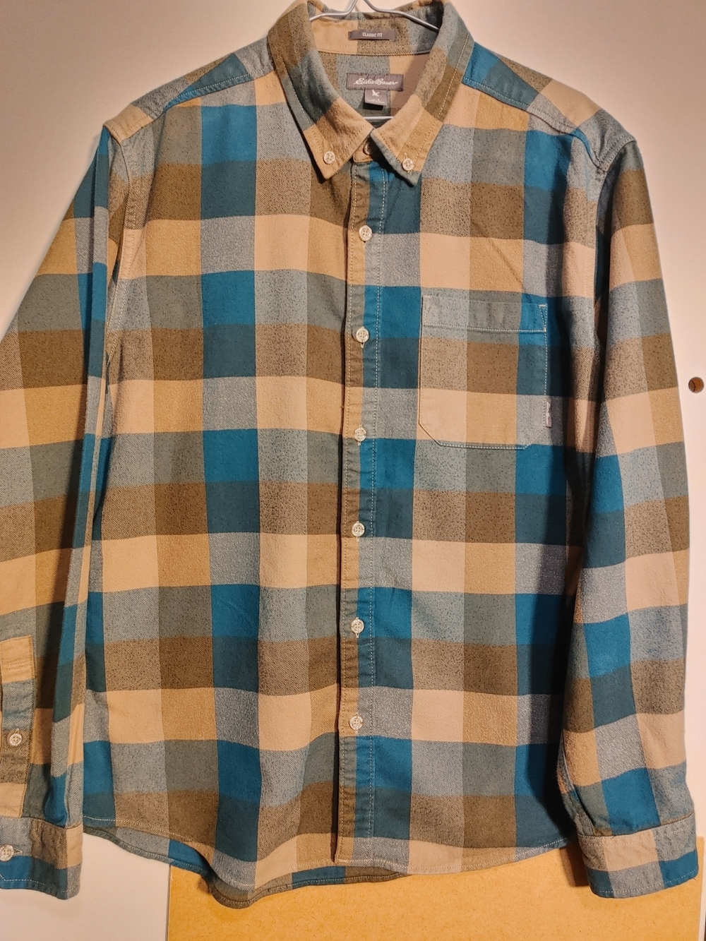 Eddie Bauer Plaid Button-Down Shirt — Blue, Tan & Gray